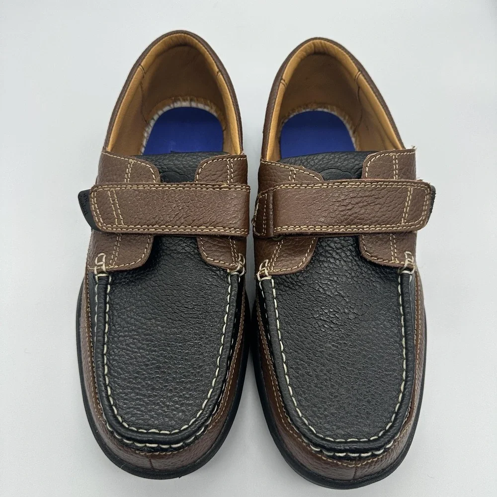 Dr Comfort Shoes Mens Size 11 W‎ Brown Leather Boat Hook & Loop Orthopedic